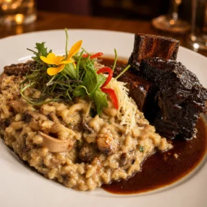 Asado con risotto de setas