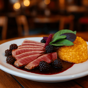 Atún con salsa de mora