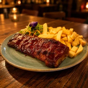 Costillar con papas fritas