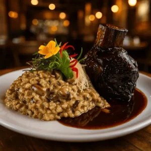 Asado con risotto de setas