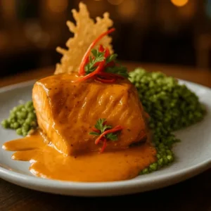 Salmón con risotto verde